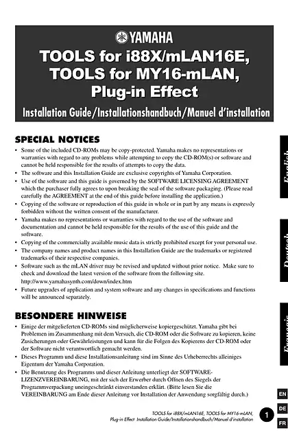 yamaha雅马哈i88X_mLAN16E_MY16-mLAN Installation Guide